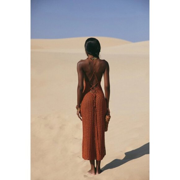 💕CULT GAIA💕 Demi Crochet Dress ~ Halter Swimsuit Coverup Spice Small M NWT - Picture 10 of 17